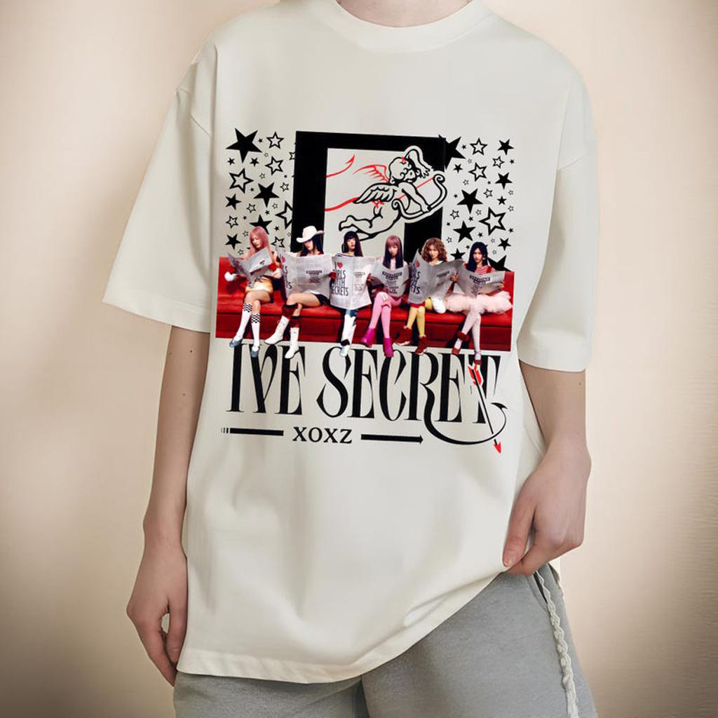 IVE Secret XOXZ T-Shirt Kpop Girl Group Tee for Women Y2K Aesthetic Oversized Shirt Cute