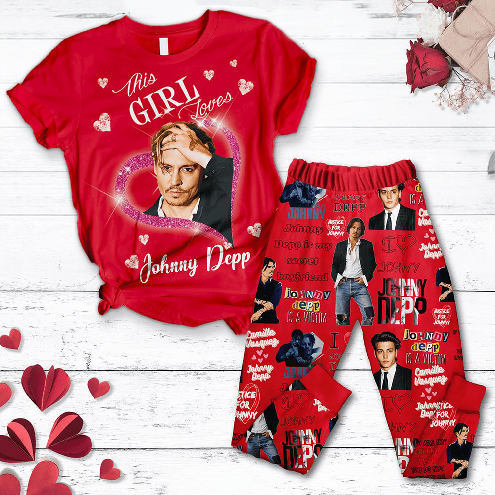 Johnny Deep This Girl Loves Him A Lot Valentines Day Fleece Pajamas Set Music Fans Gifts