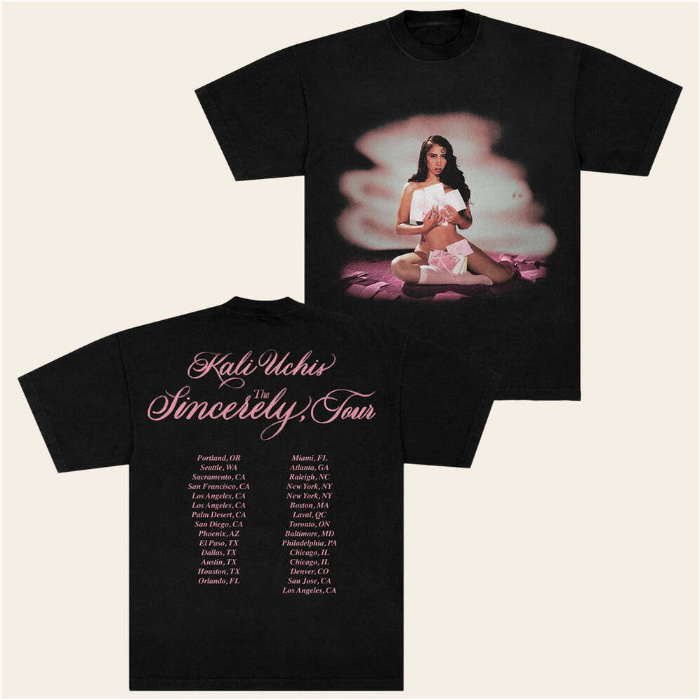 Kali Uchis Merch Sincerely Tour Date Back Black T-Shirt Gifts For Girlfriend Gifts For Friends