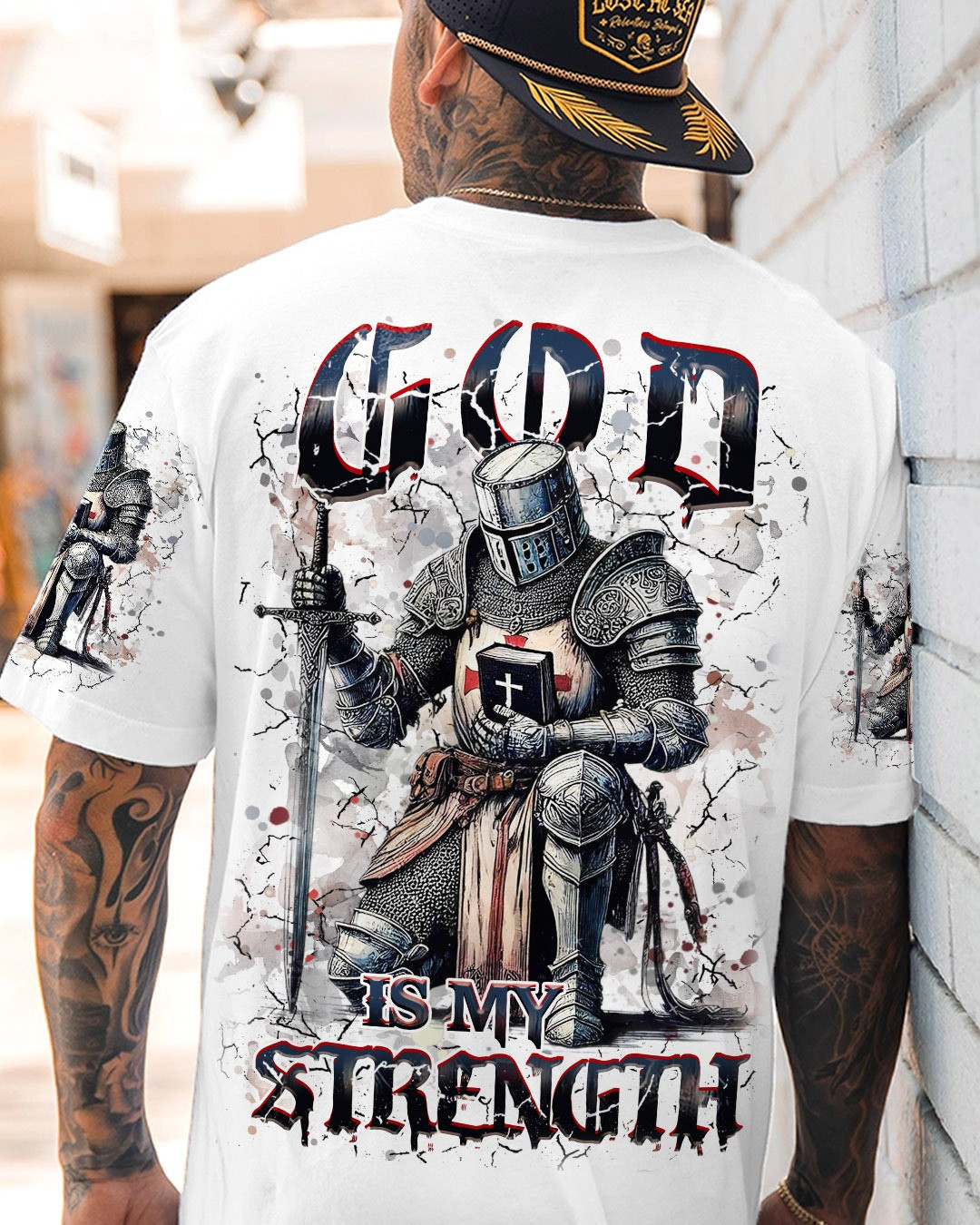 Knight Templar God Is My Strength T-Shirt Mens Crusader T-Shirt Faith Christian Gifts