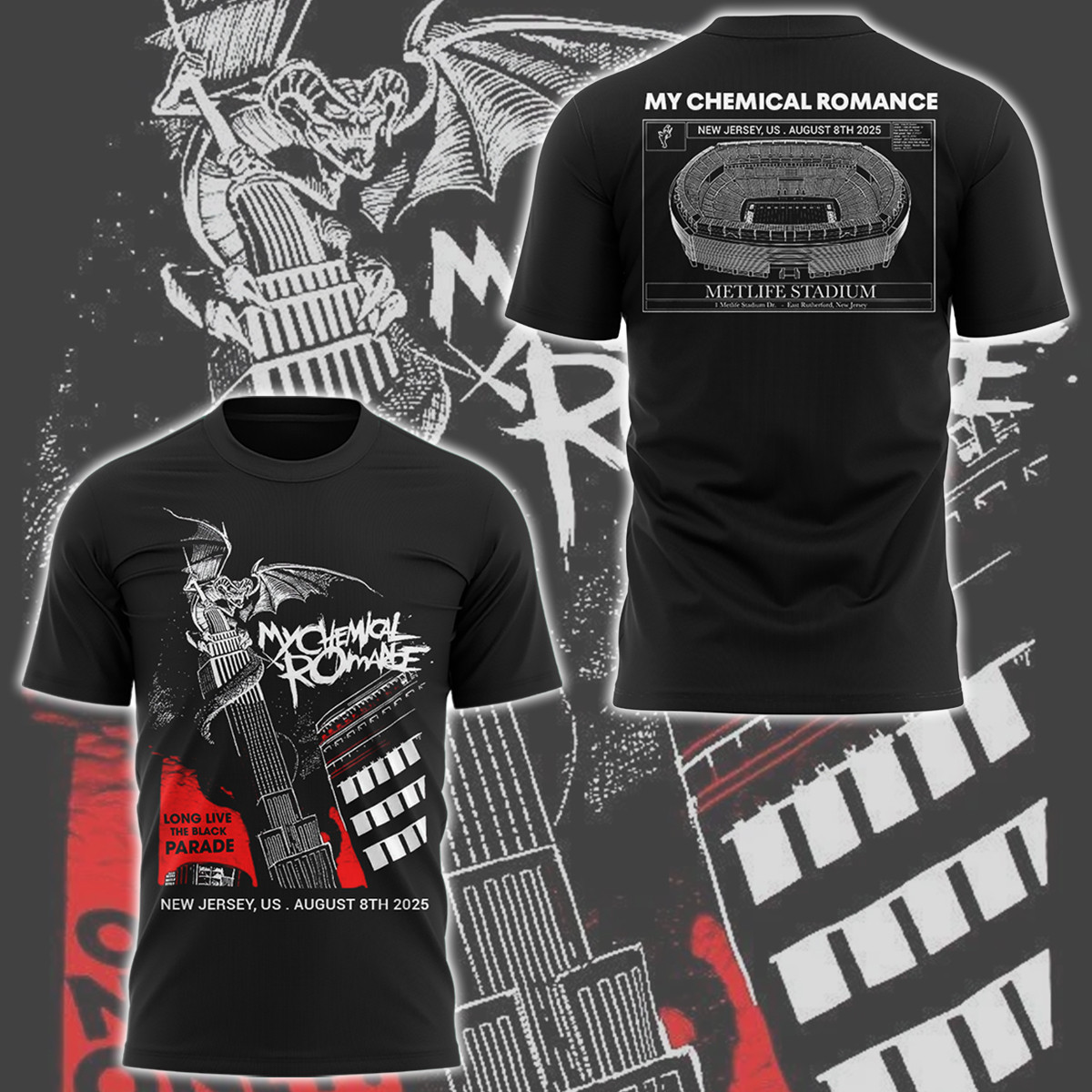 Long Live The Black Parade Tour 2025 X New Tshirt Fan Merch