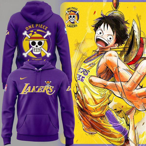 Los Angeles Lakers x One Piece Special Purple Hoodie Best Gifts For Basketball Lovers