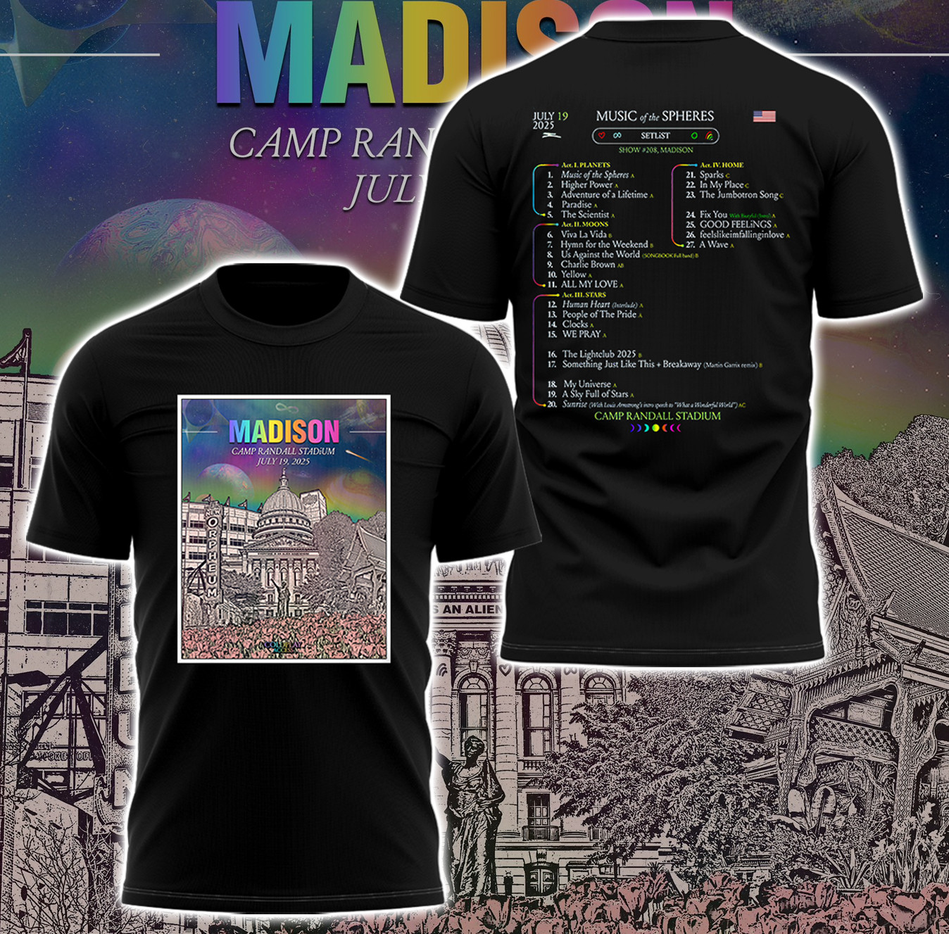 Madison Camp Randall Stadium Concert Black T-shirt Gift Ideas For Music Lovers