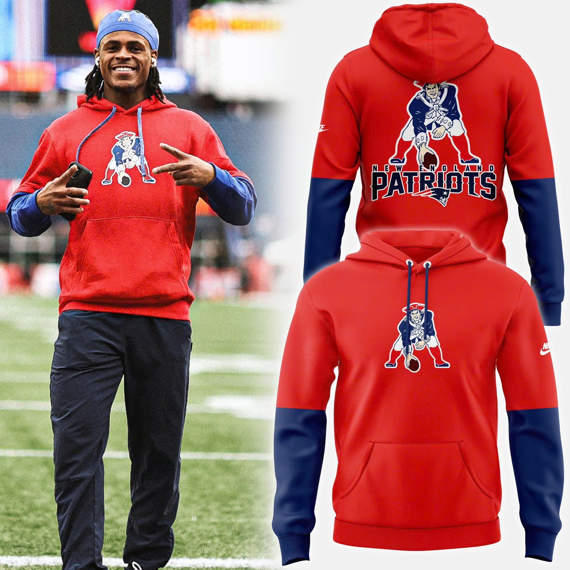 Mens Royal New England Patriots Throwback Rewind Club Hoodie Unique Gifts For Football Fans
