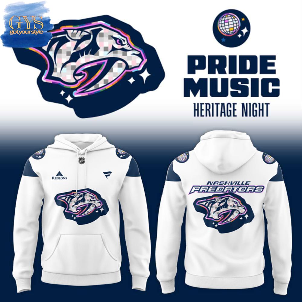 Nashville Predators Pride Music Heritage Night White Hoodie