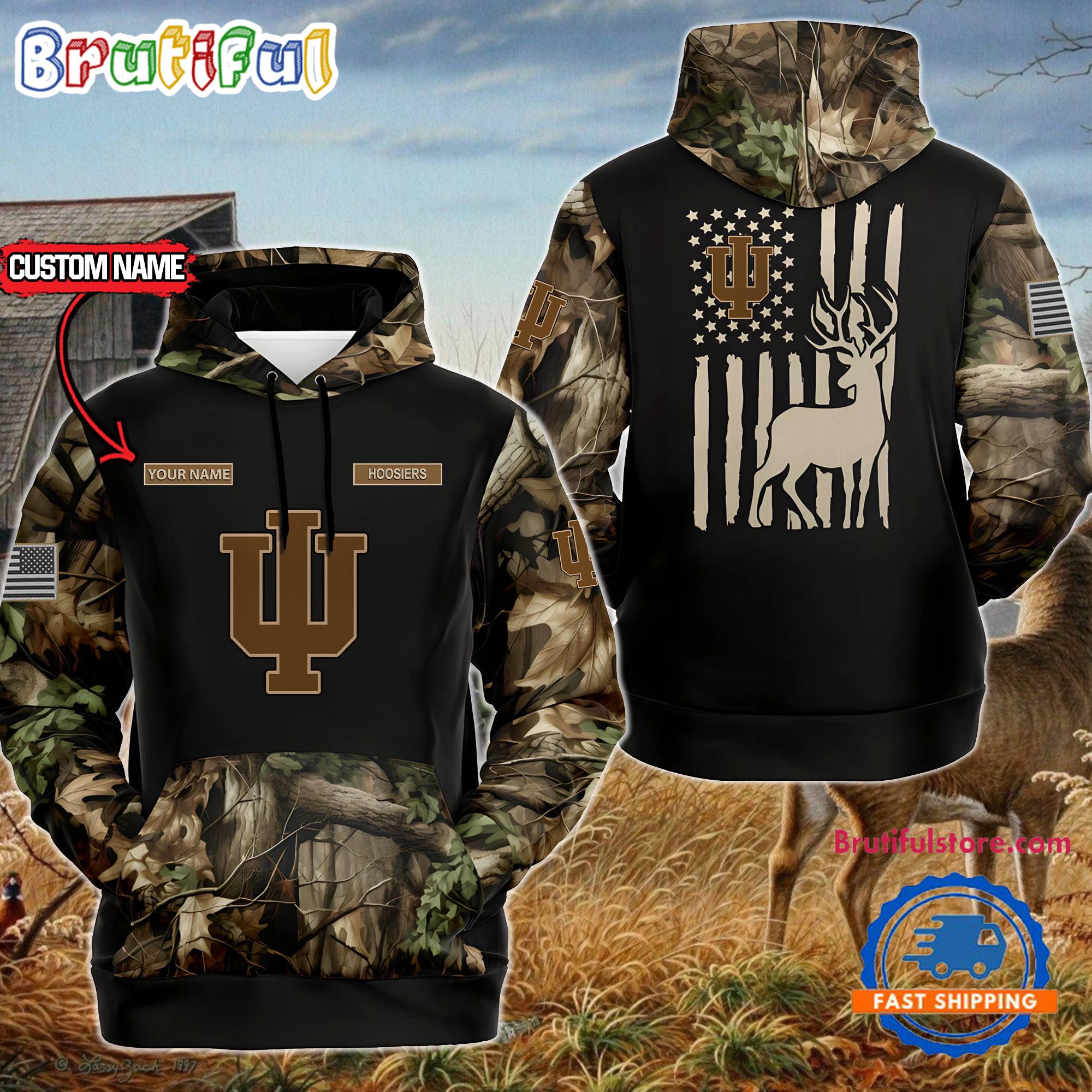 NCAA Indiana Hoosiers Sporty Camo Hunting Style Hoodie Sweatshirt TShirt