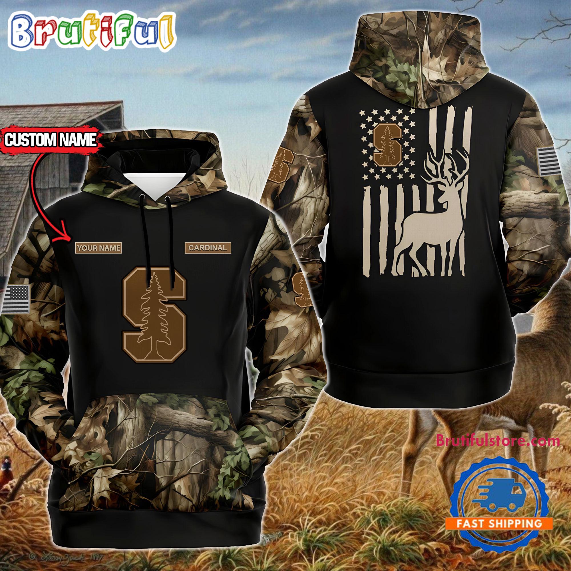 NCAA Stanford Cardinal Sporty Camo Hunting Style Hoodie Sweatshirt TShirt