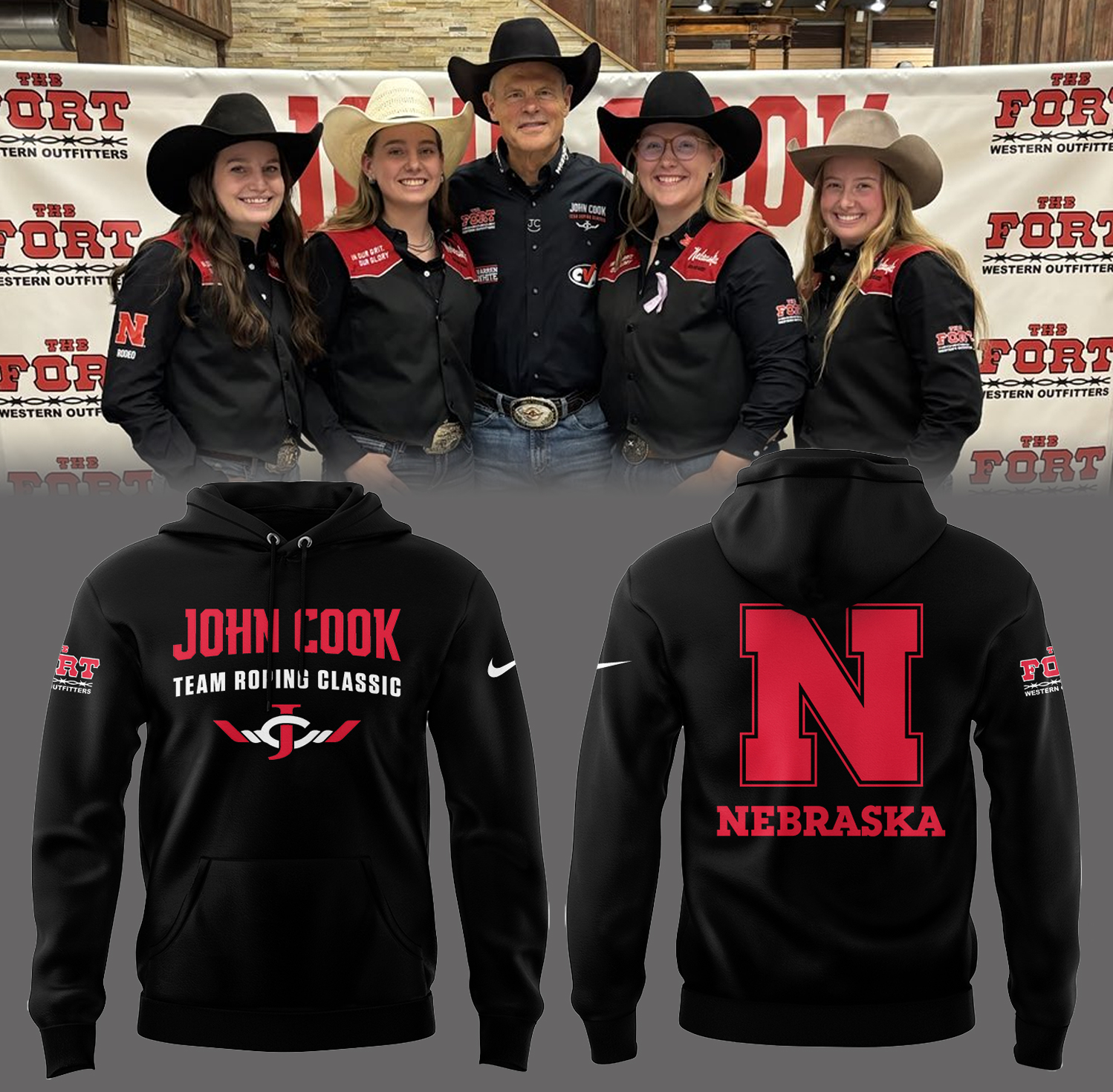 Nebraska Basketball John Cook Roping Classic Black Hoodie Baseball Christmas Gifts