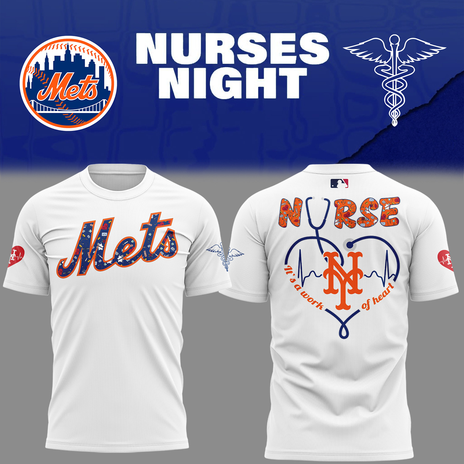 New York Mets Baseball Nurses Night White T-shirt Best Gifts For Baseball Fans