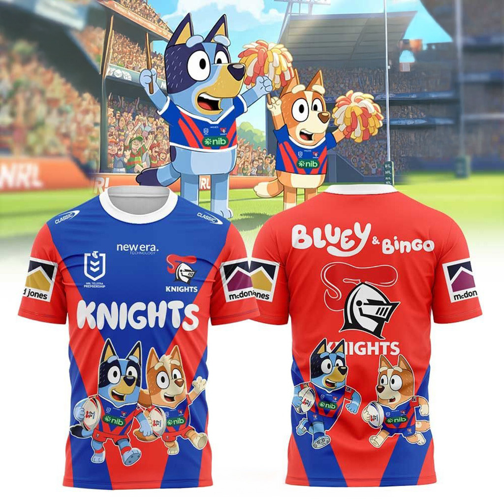 Newcastle Knights NRL x Bluey and Bingo 2025 Shirt Knights Merch Gifts For Son