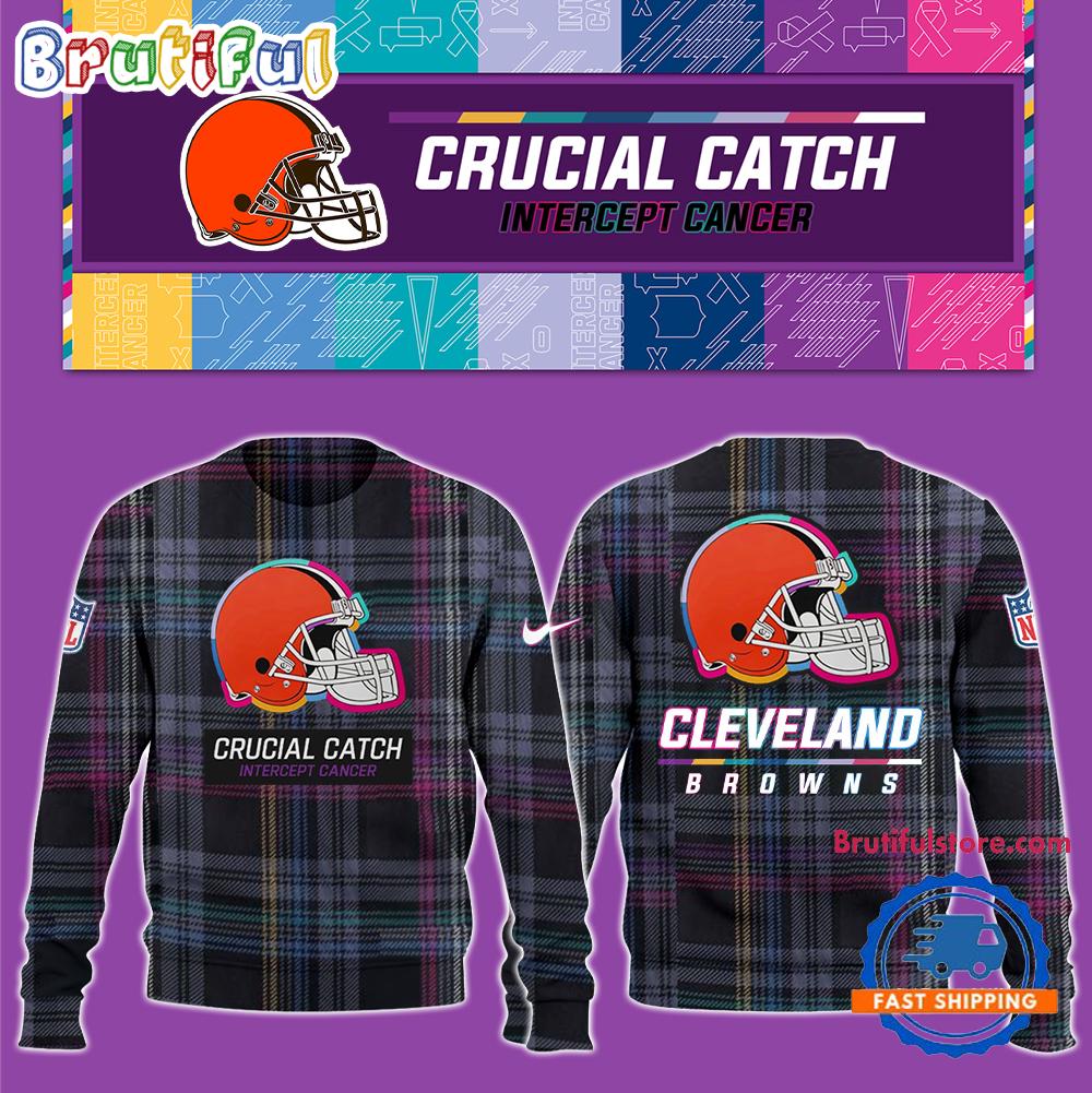 NFL Cleveland Browns Football Crucial Catch Intercept Cancer Design New Unisex Sweatshirt Hoodie TShirt