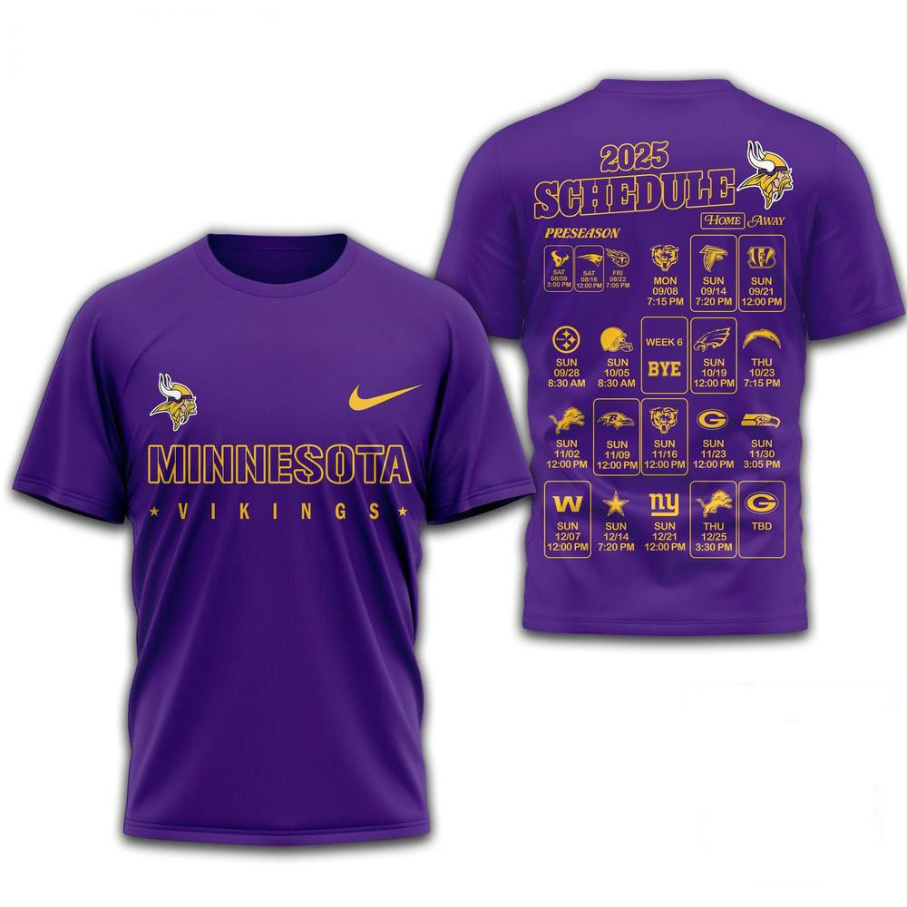 NFL Minnesota Vikings 2025 Schedule 2025 Purple Shirt Minnesota Vikings Merch Gifts For Fans