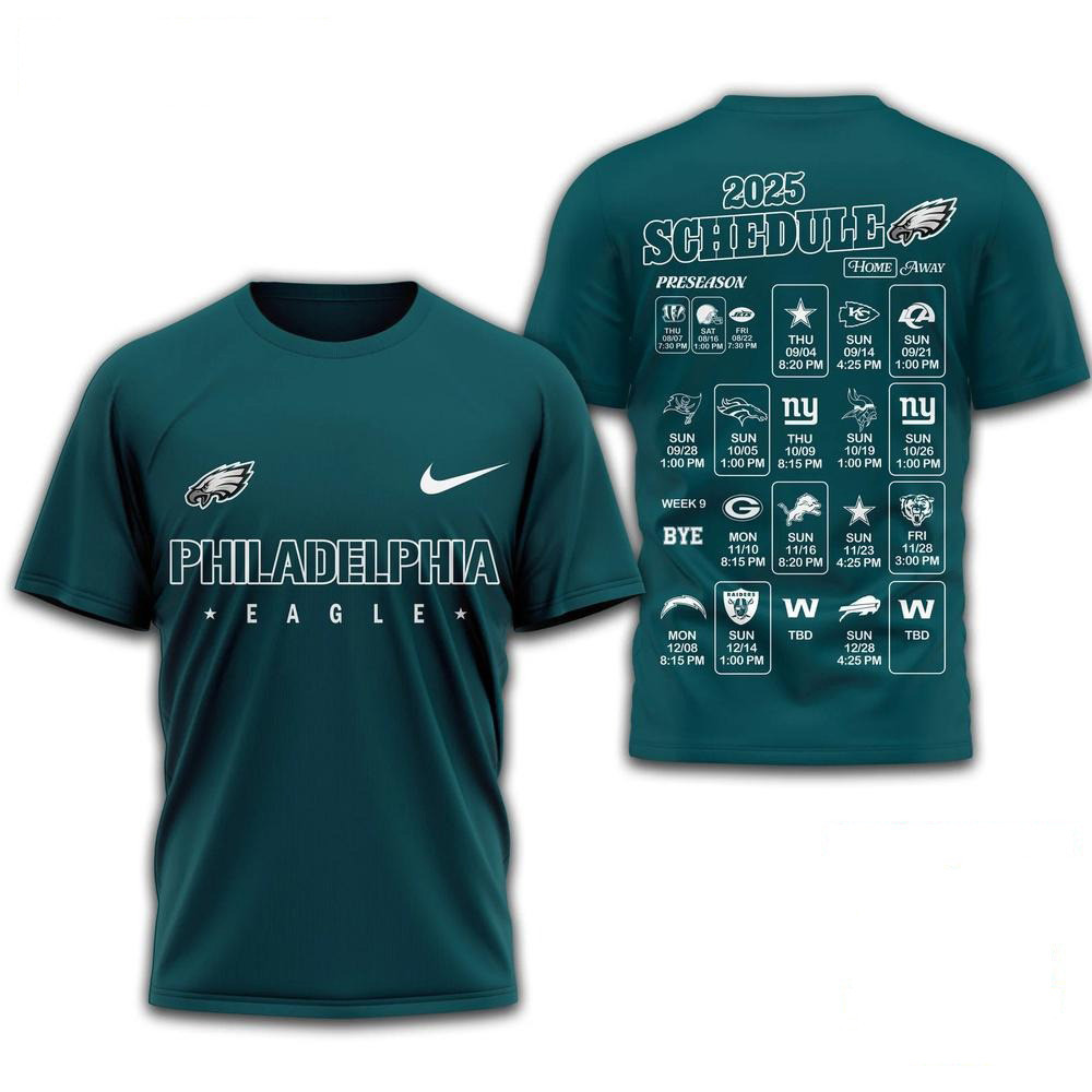 NFL Philadelphia Eagles 2025 Schedule 2025 Shirt Philadelphia Eagles Merch Gifts For Him