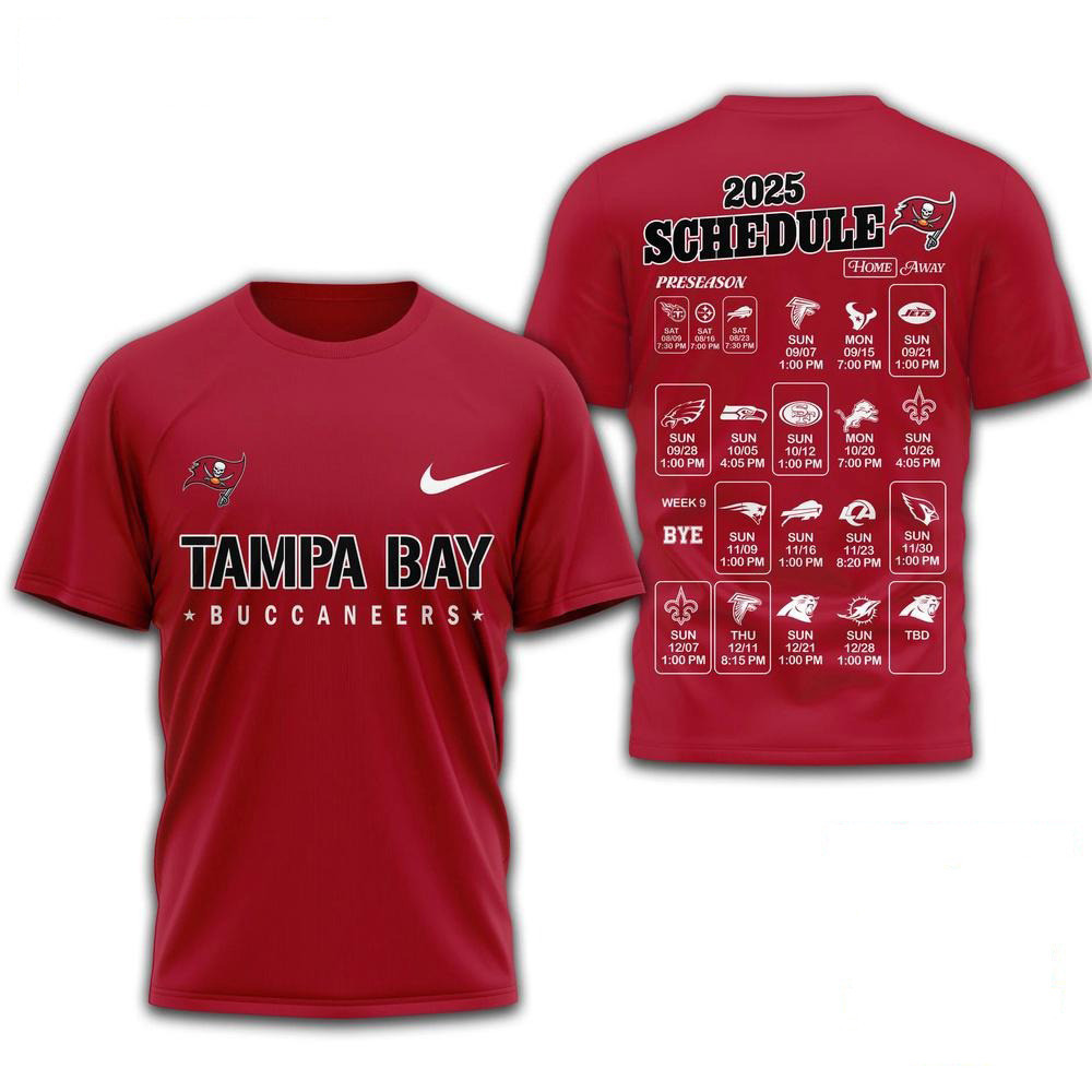 NFL Tampa Bay Buccaneers 2025 Schedule 2025 Red Shirt Tampa Bay Buccaneers Merch For Fans