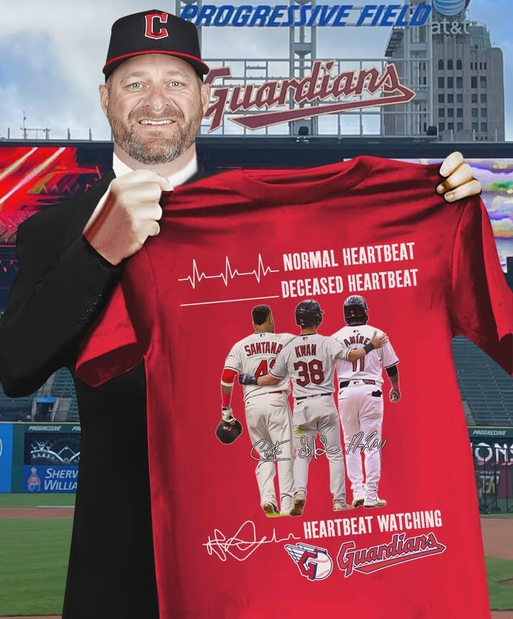 Normal Heartbeat Deceased Heartbeat Watching Cleveland Guardians T-Shirt Gifts For Baseball Fans