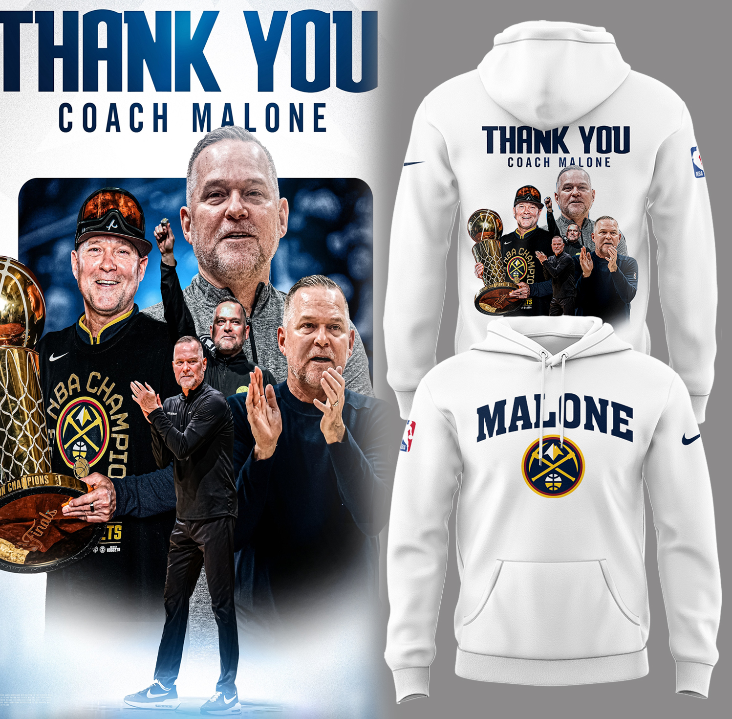 Nuggets Basketball  Thank Coach Malone Hoodie Basketball Coaches Gifts