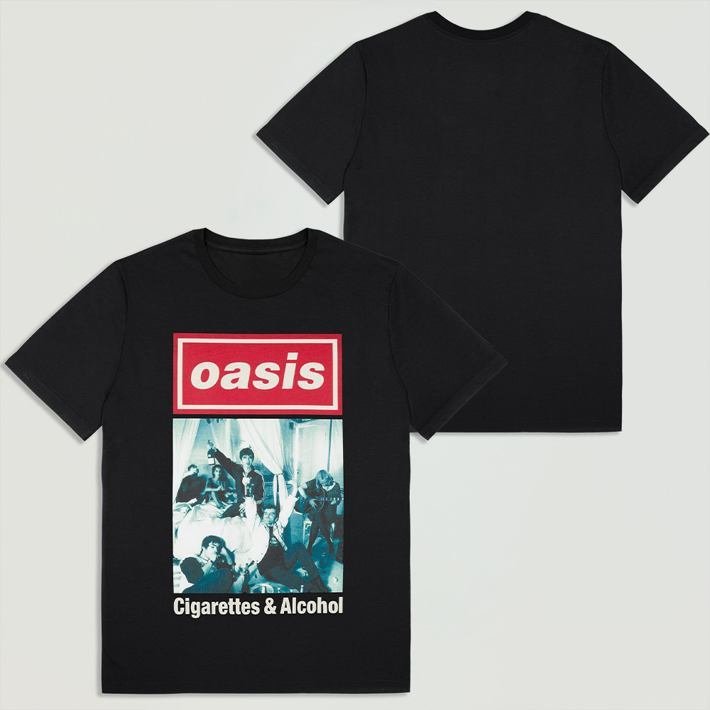 Oasis Live 25 Cigarettes & Alcohol Cover T-Shirt Black Cool Present For Father