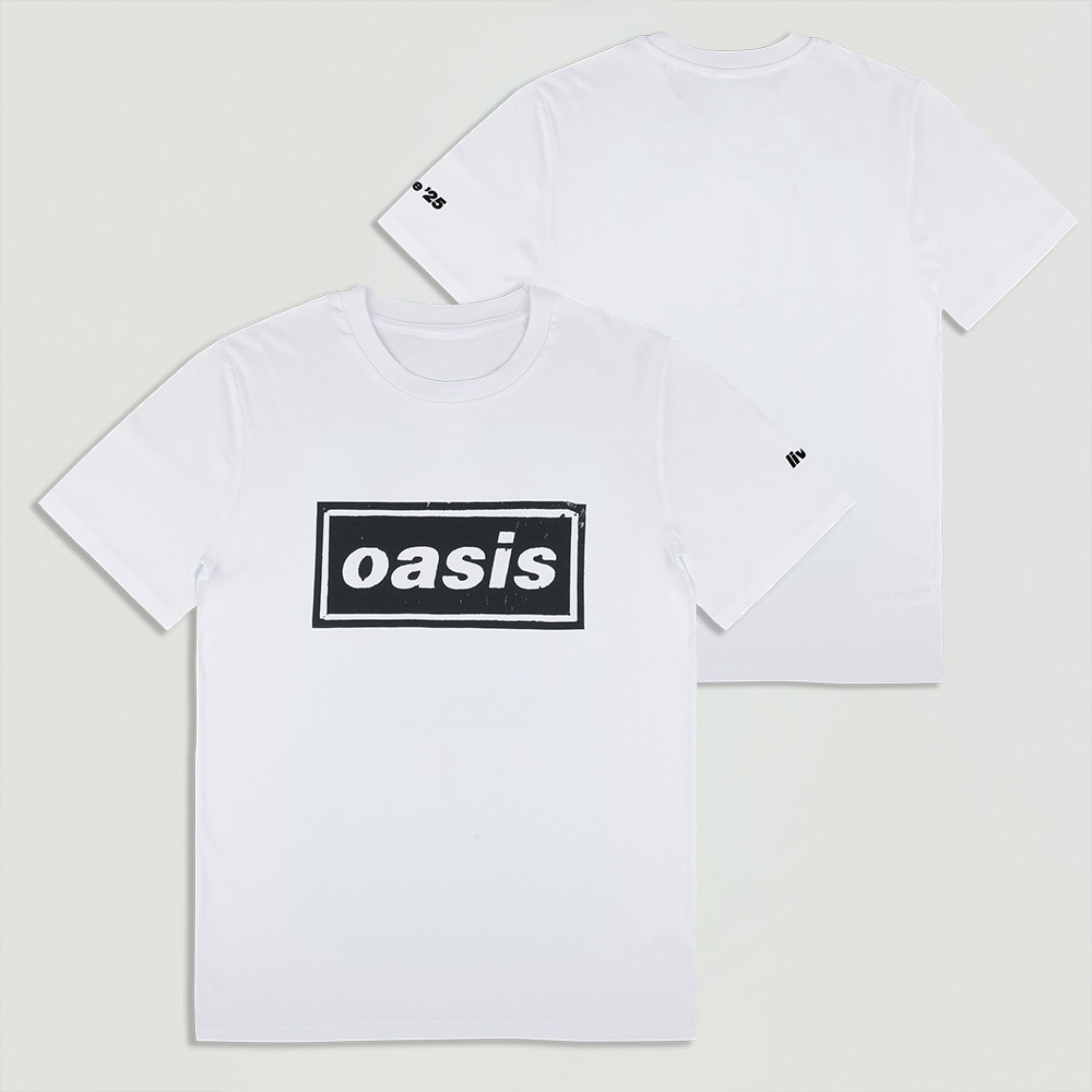 Oasis Live 25 Stencil Logo T-Shirt White Classic Casual Tee Gift For Men