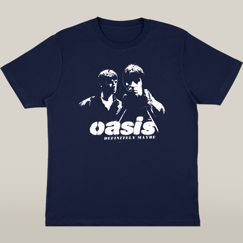 Oasis Merch Photo Stencil Navy T Shirt Fan Merch Apparel