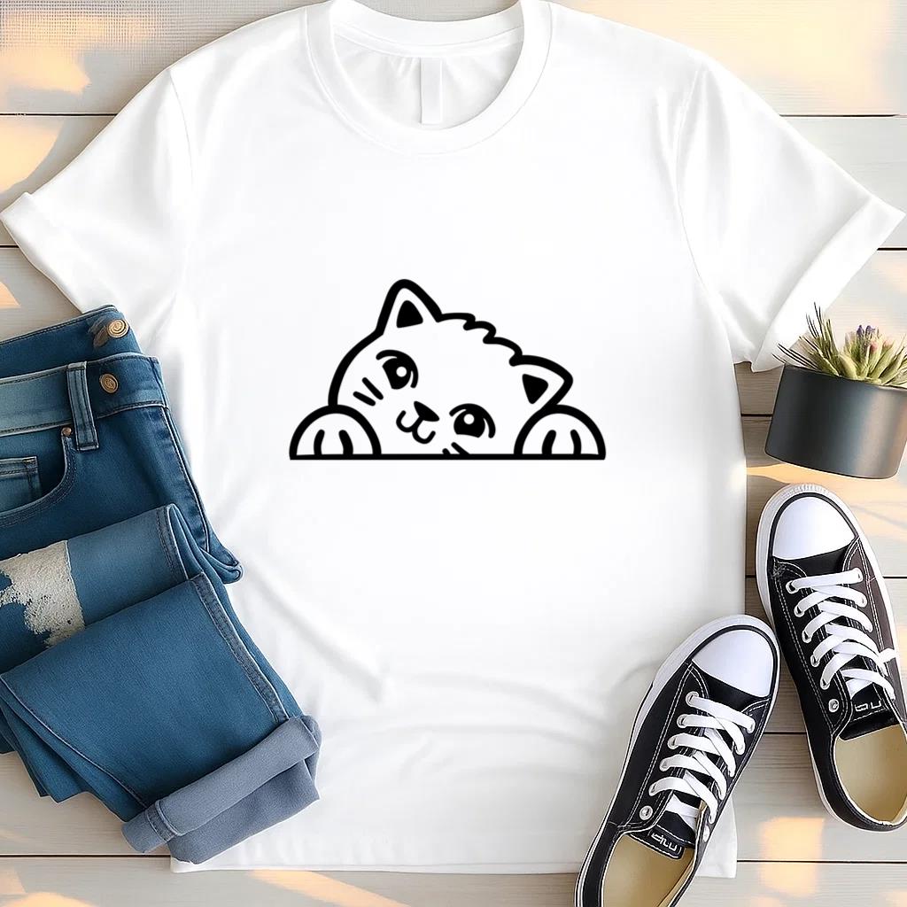 Peekaboo Cute Smiling Cat Stroke T Shirt
