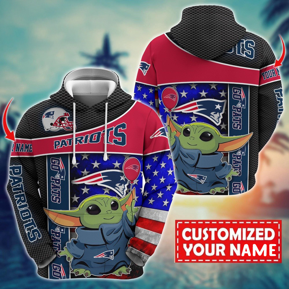 Personalized NFL New England Patriots Baby Yoda Hoodie Best Gift For Football Lovers