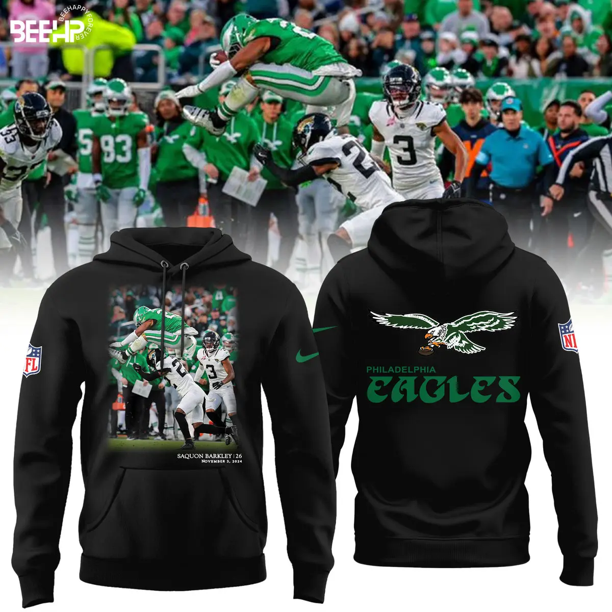 Philadelphia Eagles Saquon Barkley 26 NFL Football Team Black Hoodie
