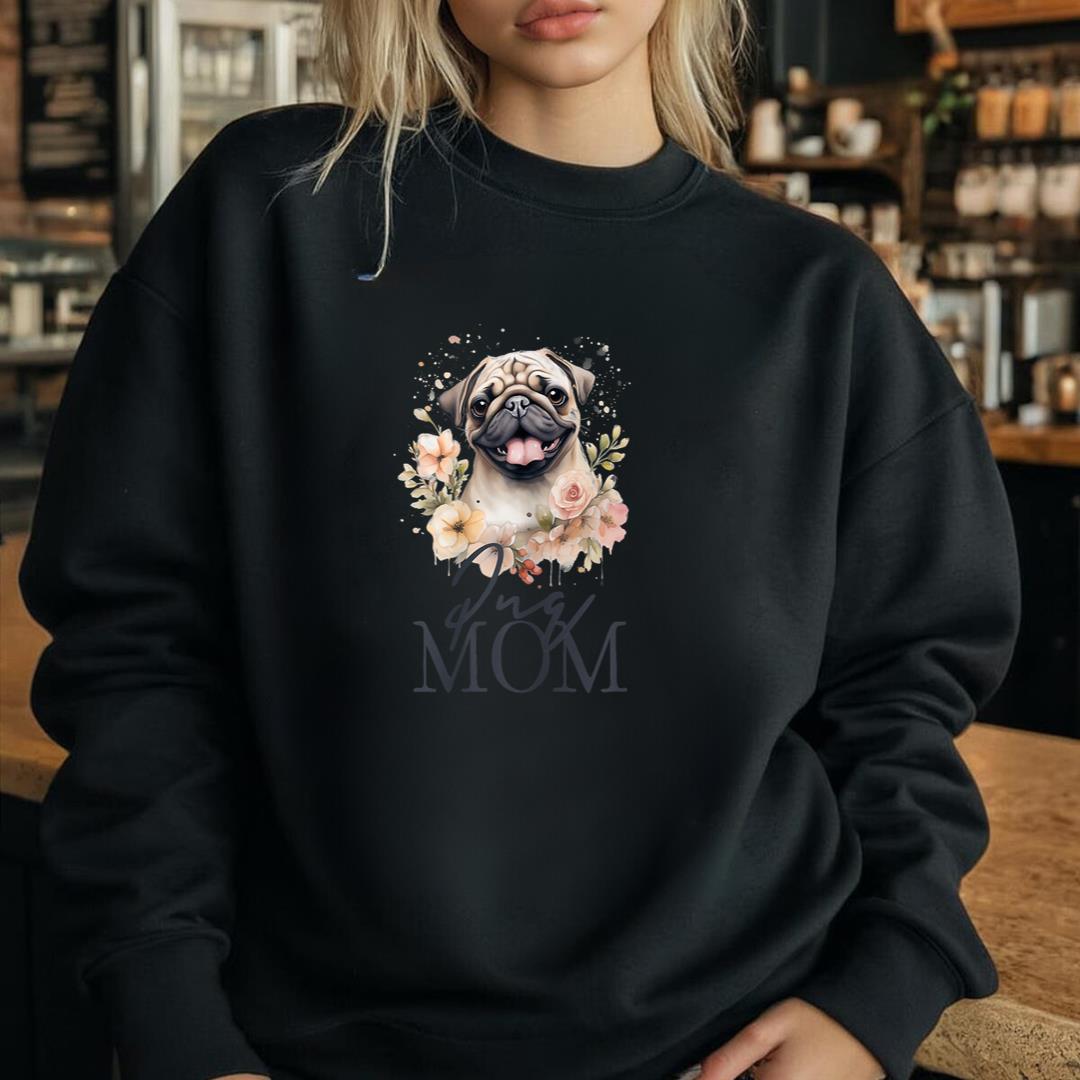 Pug Mom Cute Vintage Flowers Floral Dog Mom