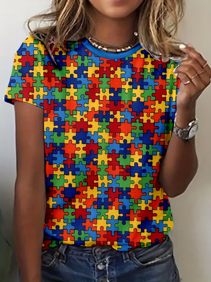 Puzzle Autism Awareness Colorful T-Shirt Womens Support Autism Month 2025 Apparel Gifts