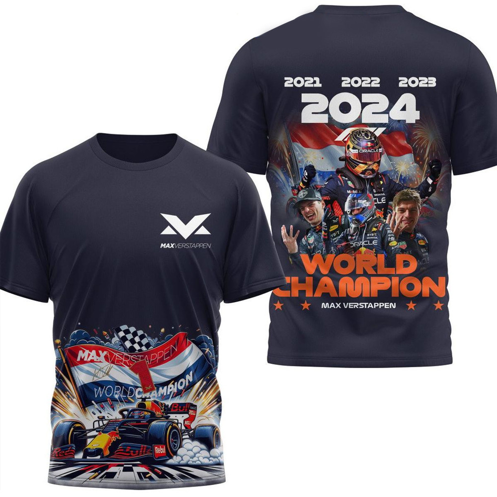 Red Bull Racing F1 Team Max Verstappen World Champs 2024 T-Shirt Gifts For Racing Fans