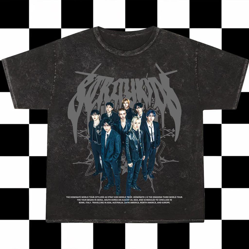 Retro Stray Kids Domiate Mineral Washed Shirt Stray Kids DomiAte in US Mineral Merch For Fans