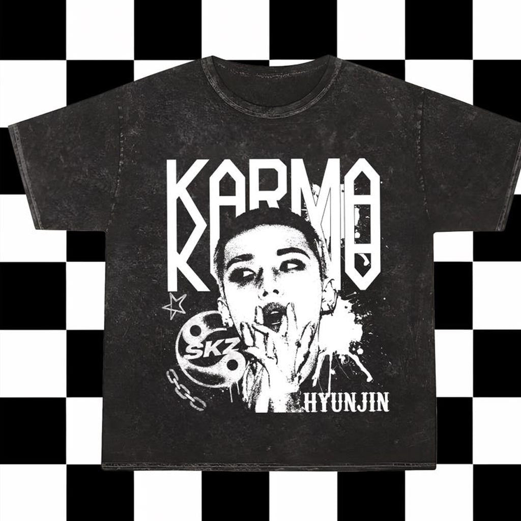 Retro Stray Kids Hyunjin Ceremony Mineral Washed Shirt Stray Kids Karma Mineral Washed Tee