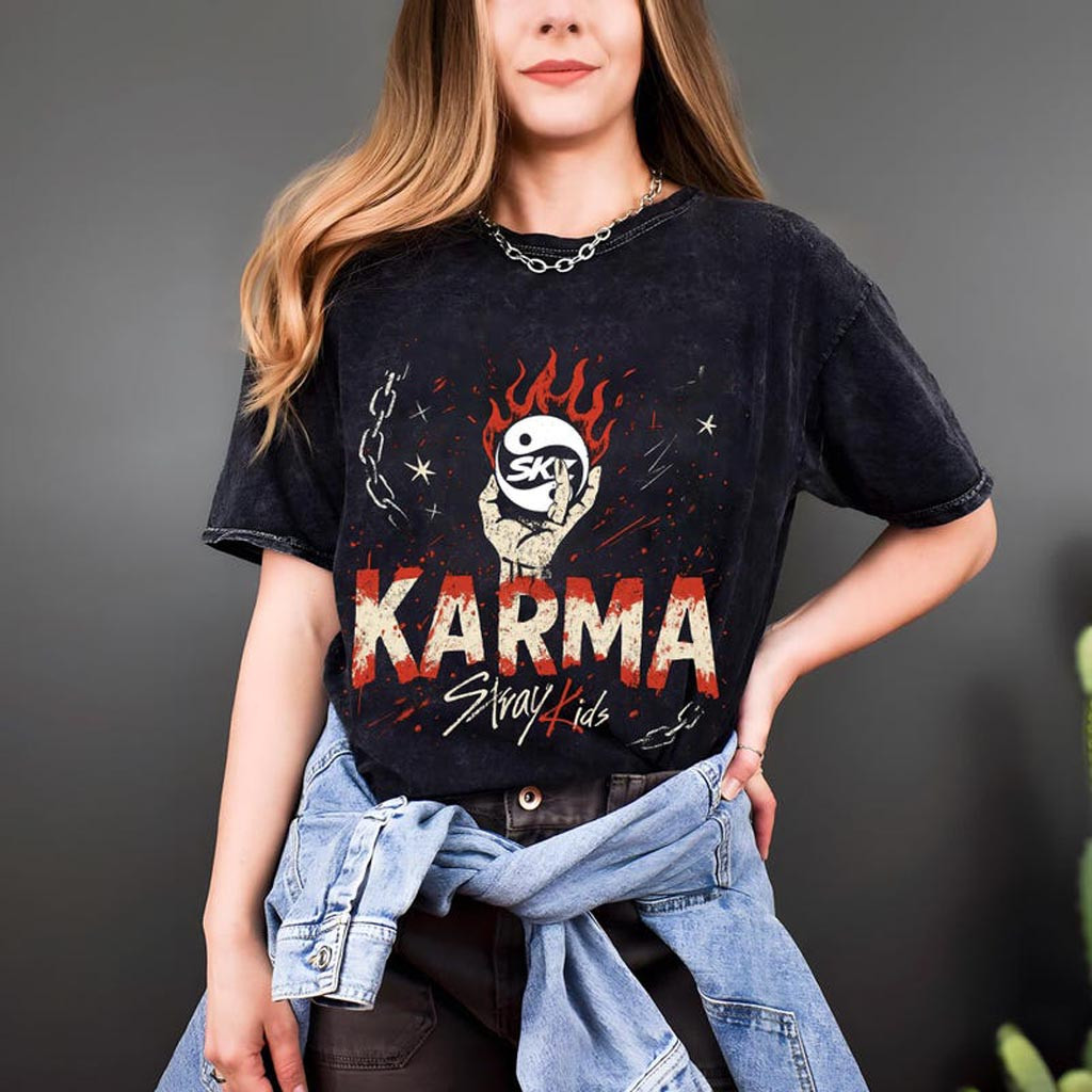Retro Stray Kids Karma Mineral Washed Shirt SKZ Karma Shirt Stray Kids Karma Shirt Stray