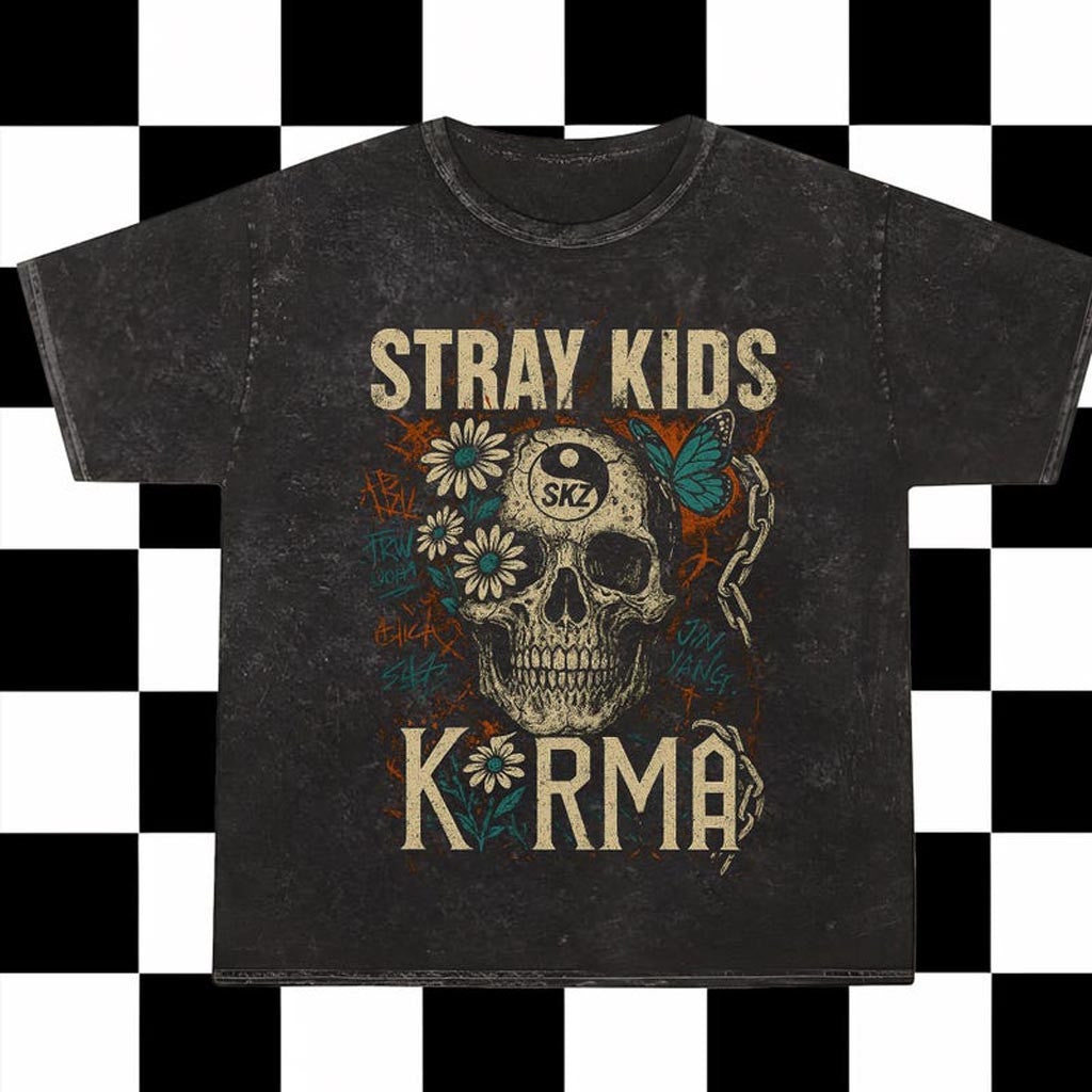 Retro Stray Kids Karma Mineral Washed Shirt Vintage SKZ Karma Shirt Stray Kids Karma Sport