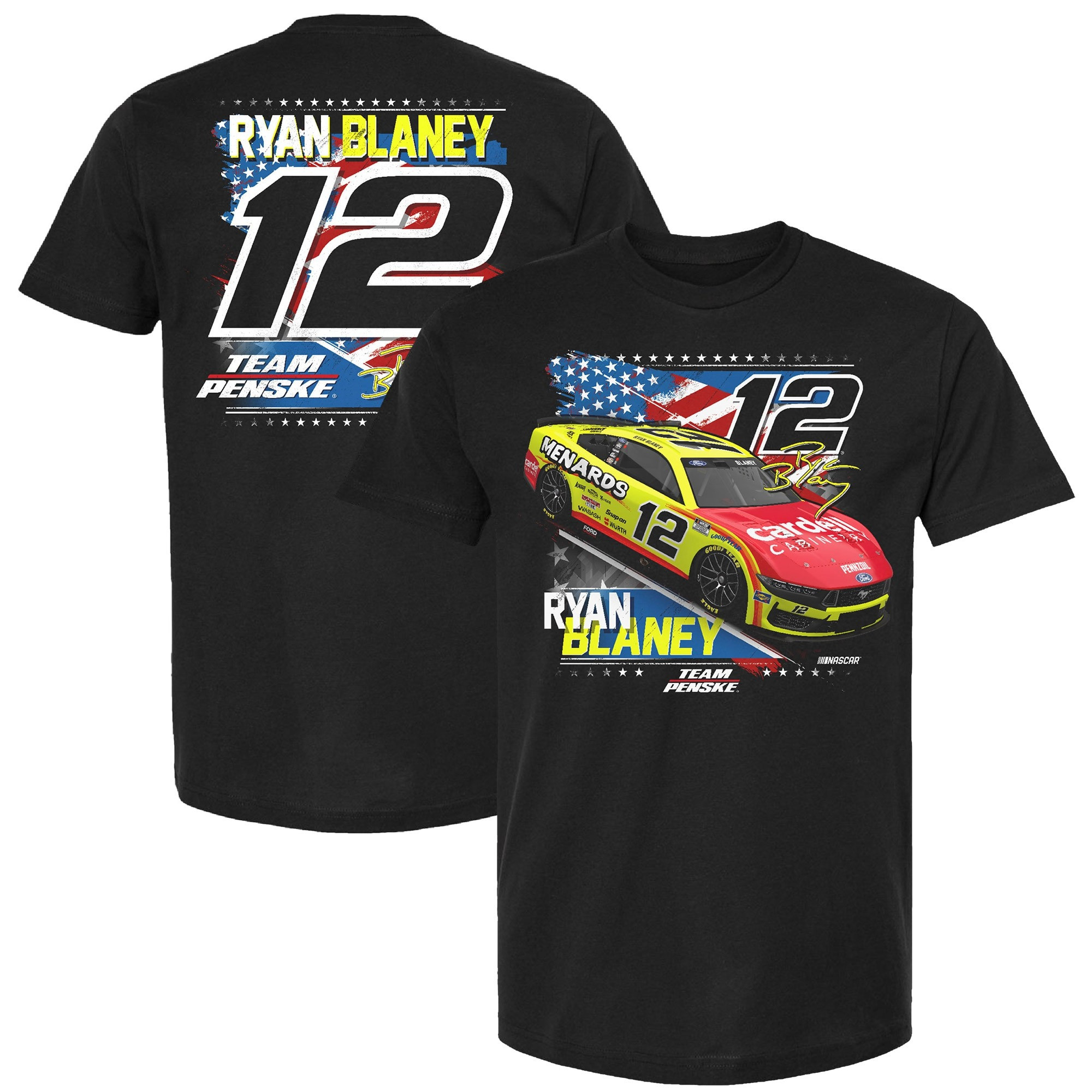 Ryan Blaney Merch Team Penske Black Ryan Blaney Menards Patriotic Car T-Shirt Gifts For Dad