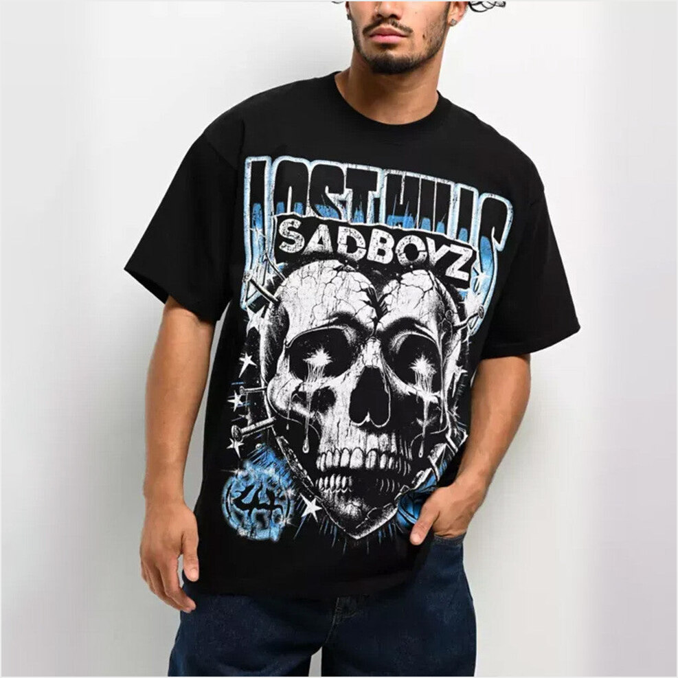 Sad Boyz X Lost Hills Nails Black T-Shirt Junior H Sad Boyz Merch Birthday Gifts For Husband