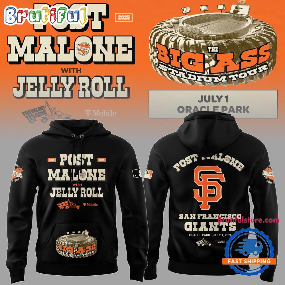 San Francisco Giants MLB 2025 x Post Malone Big Ass Stadium Tour 2025 Black Hoodie