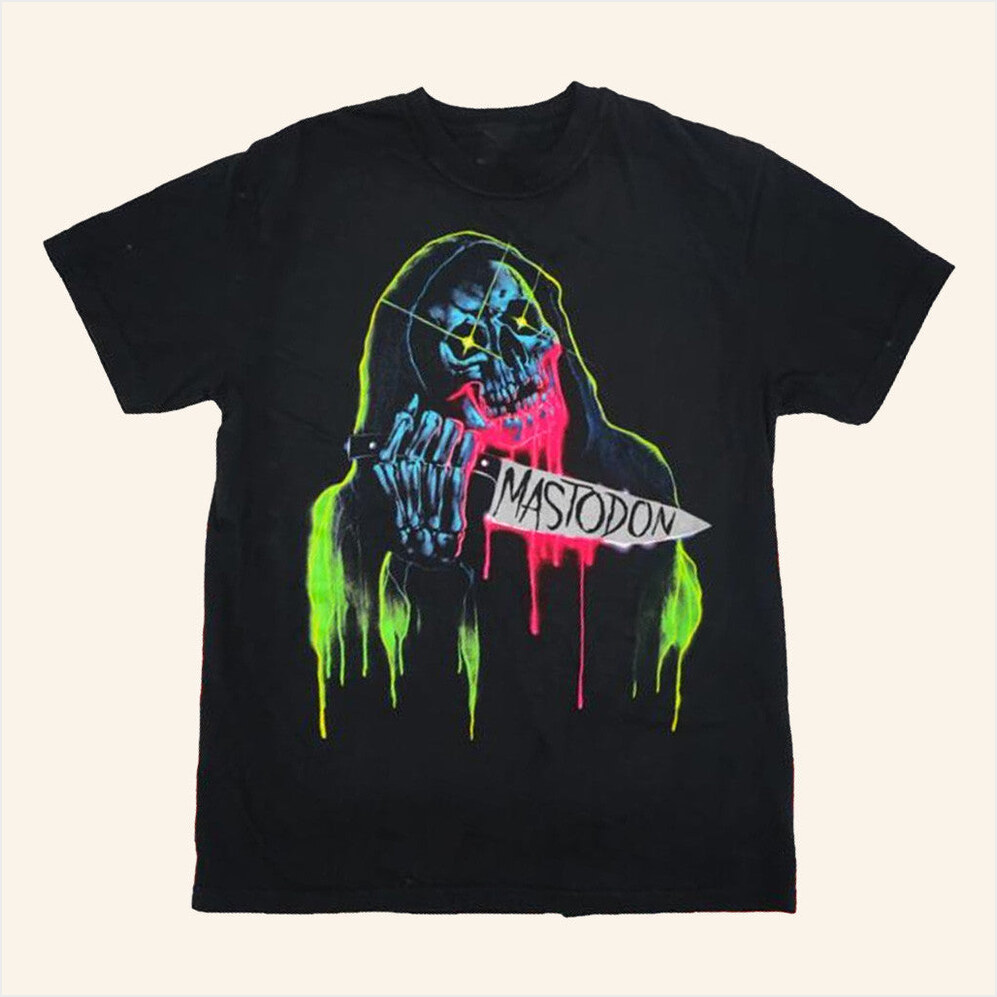 Shop Artist Series Cjk Neon Knife Skull Reaper T-Shirt Mastodon Merch Dad Birthday Gifts