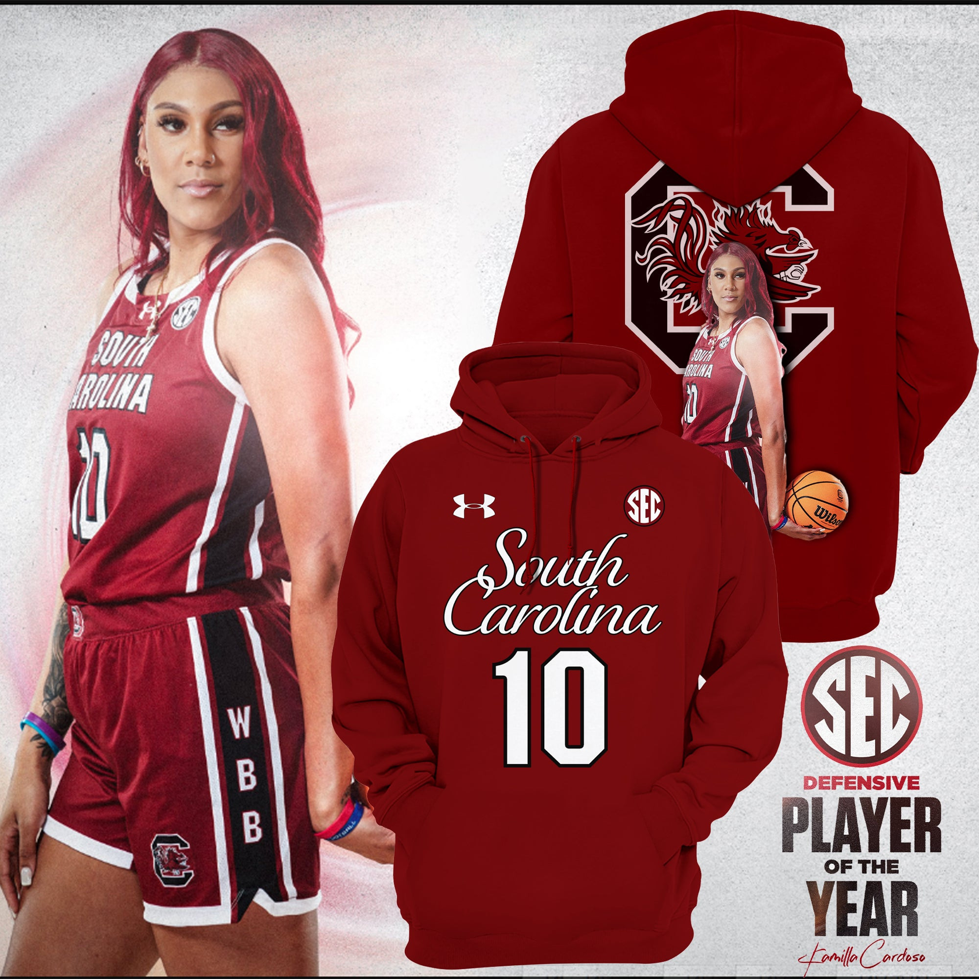 South Carolina Gamecocks Number 10 Kamilla Cardoso NCAA Hoodie Football Gifts For Men