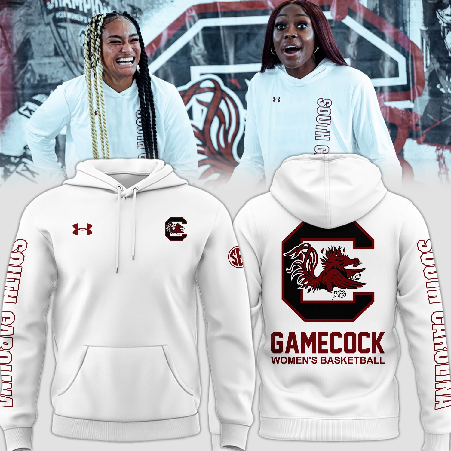 South Carolina Gamecocks Woman Basketball White NCAA Hoodie Gifts For Fans