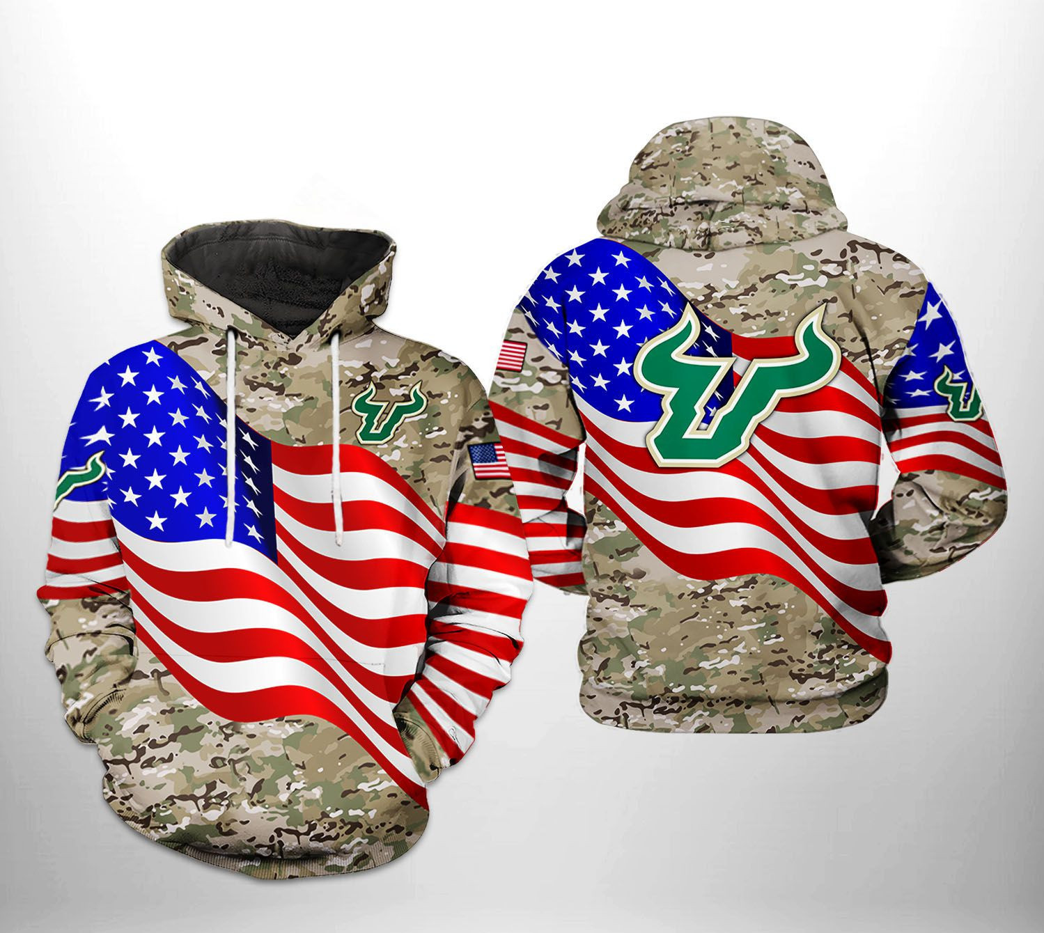 South Florida Bulls NCAA US Flag Camo Veteran Hoodie  Zip Hoodie