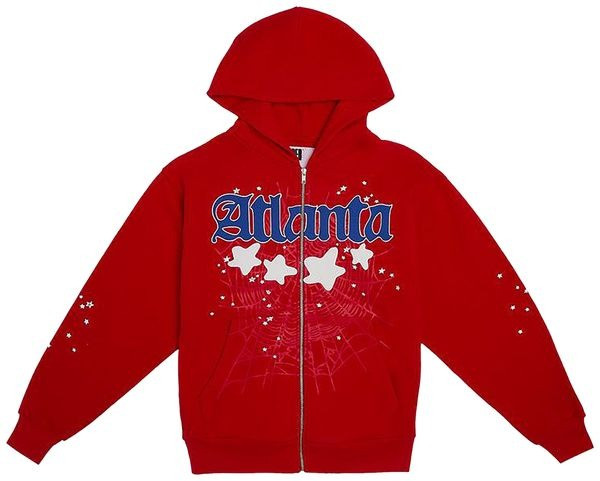 Sp5der Atlanta Zip Up Hoodie Red MenÃ¢â‚¬â„¢s WomenÃ¢â‚¬â„¢s 555 Spider Web Hoodie Apparel