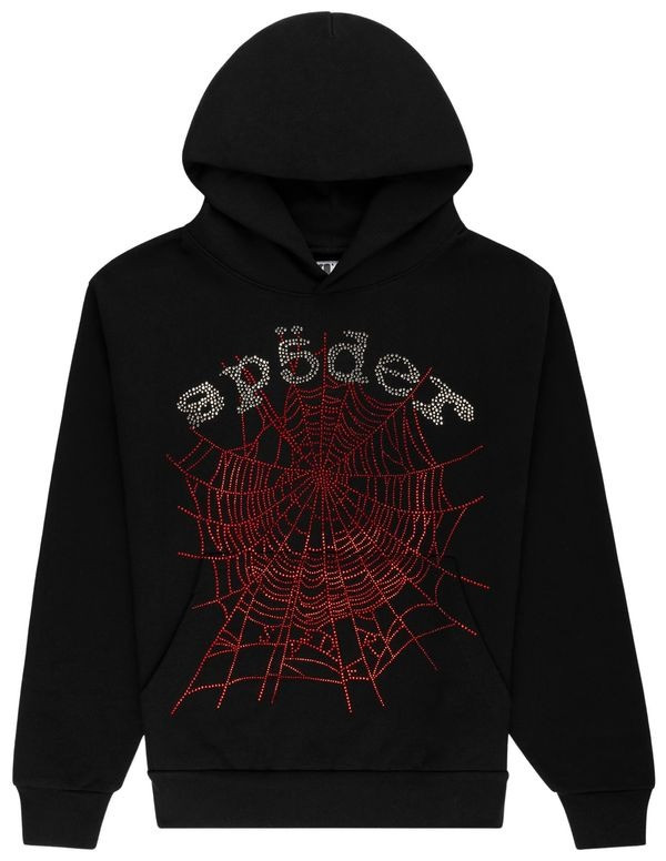Sp5der Rhinestone OG Web Hoodie Black Young 555 Thug Spider Hoodie Merch