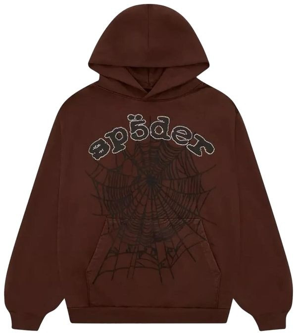 Sp5der x Travis Scott ComplexCon Exclusive Rhinestone Web Hoodie Brown Sp5der Fan Merch