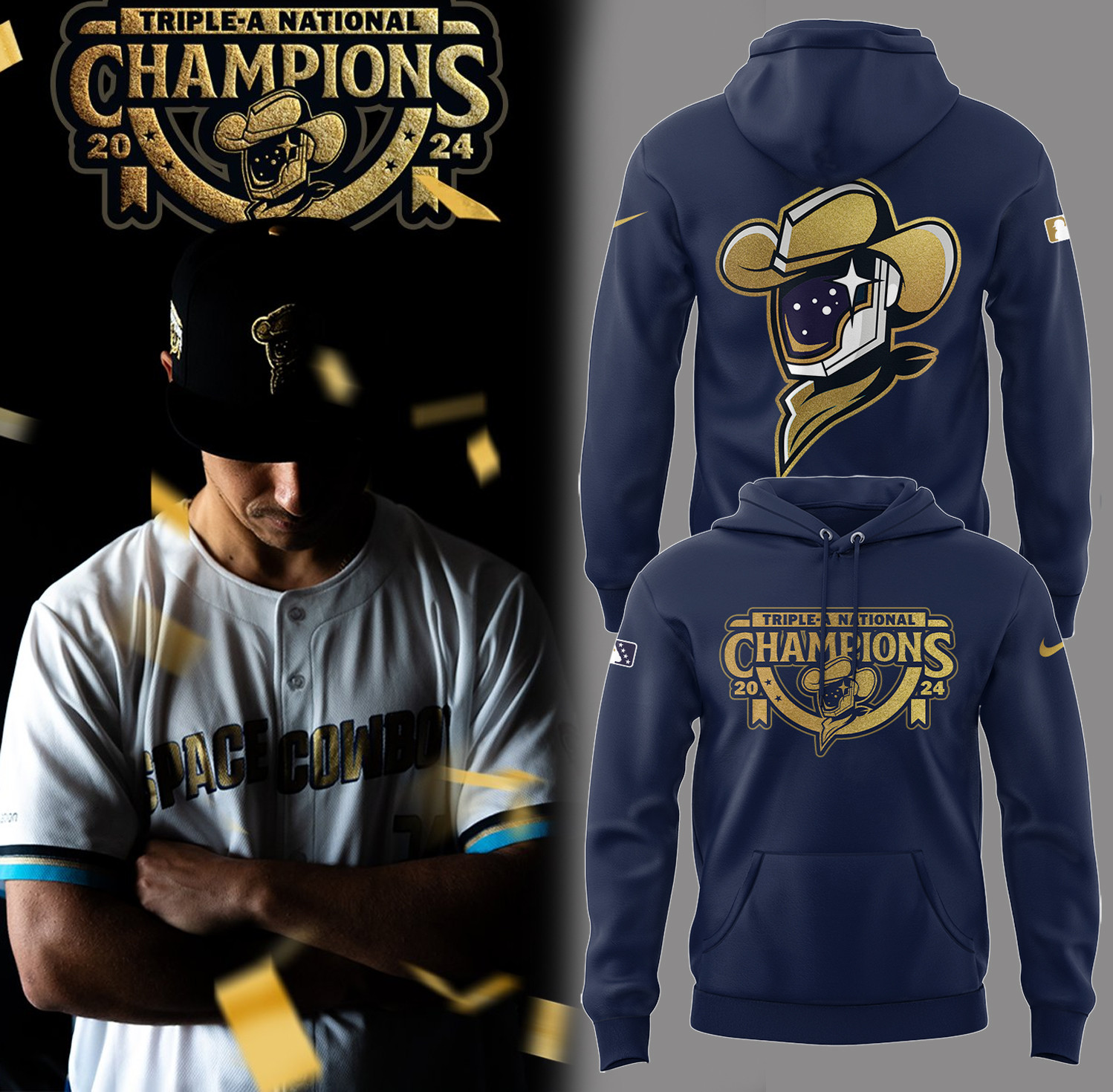 Space Cowboys Baseball 2025 Champions 2024 Hoodie Cool Baseball Gifts
