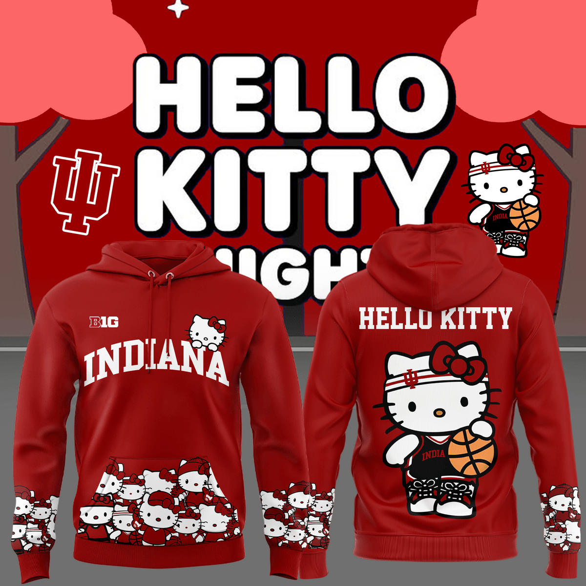 Special Edition Indiana Basketball X Hello Kitty Hoodie 2025 Basketball Related Gifts