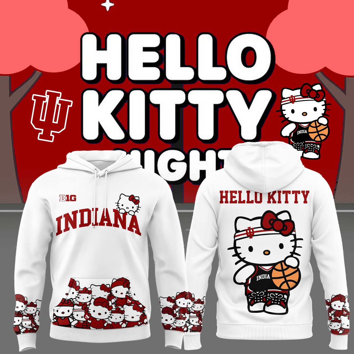 Special Edition Indiana Basketball X Hello Kitty Hoodie 2025 Gifts For Basketball Fans