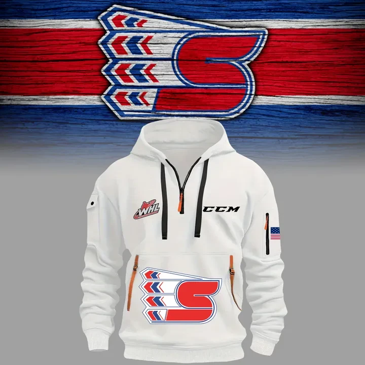 Spokane Chiefs Black Hoodie Half Zipper Good Gifts For Hockey Fans