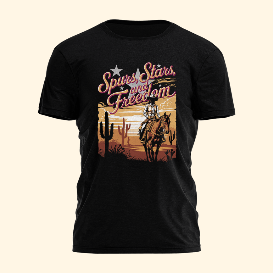 Spurs Stars And Freedom Cowgirl Shirt Western Cowboy T-Shirt Gifts For Mom Birthday Gift Ideas