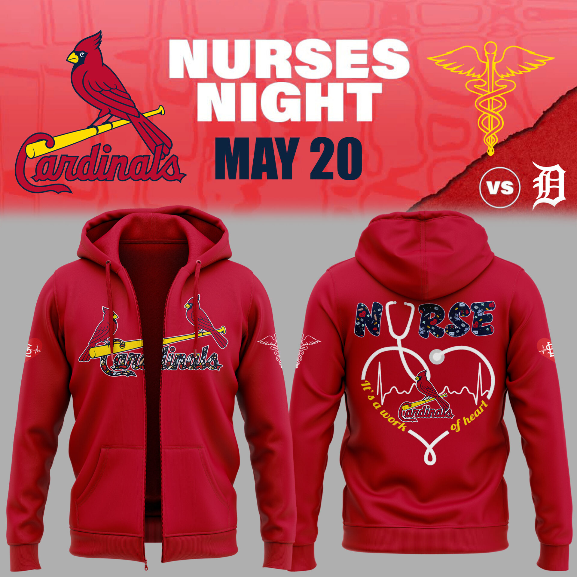 St. Louis Baseball Nurses Night Zip Hoodie Gifts For Baseball Players
