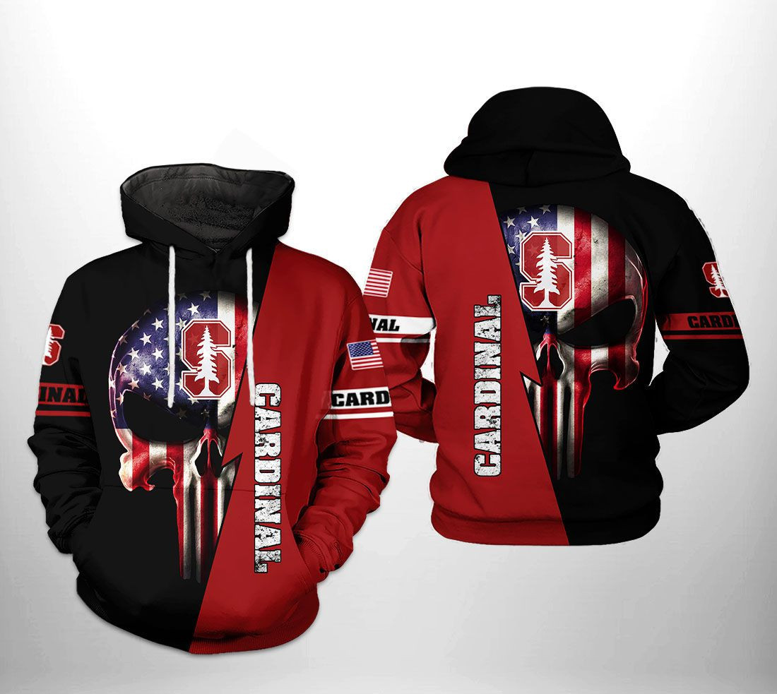 Stanford Cardinals NCAA US Flag Skull Hoodie  Zip Hoodie